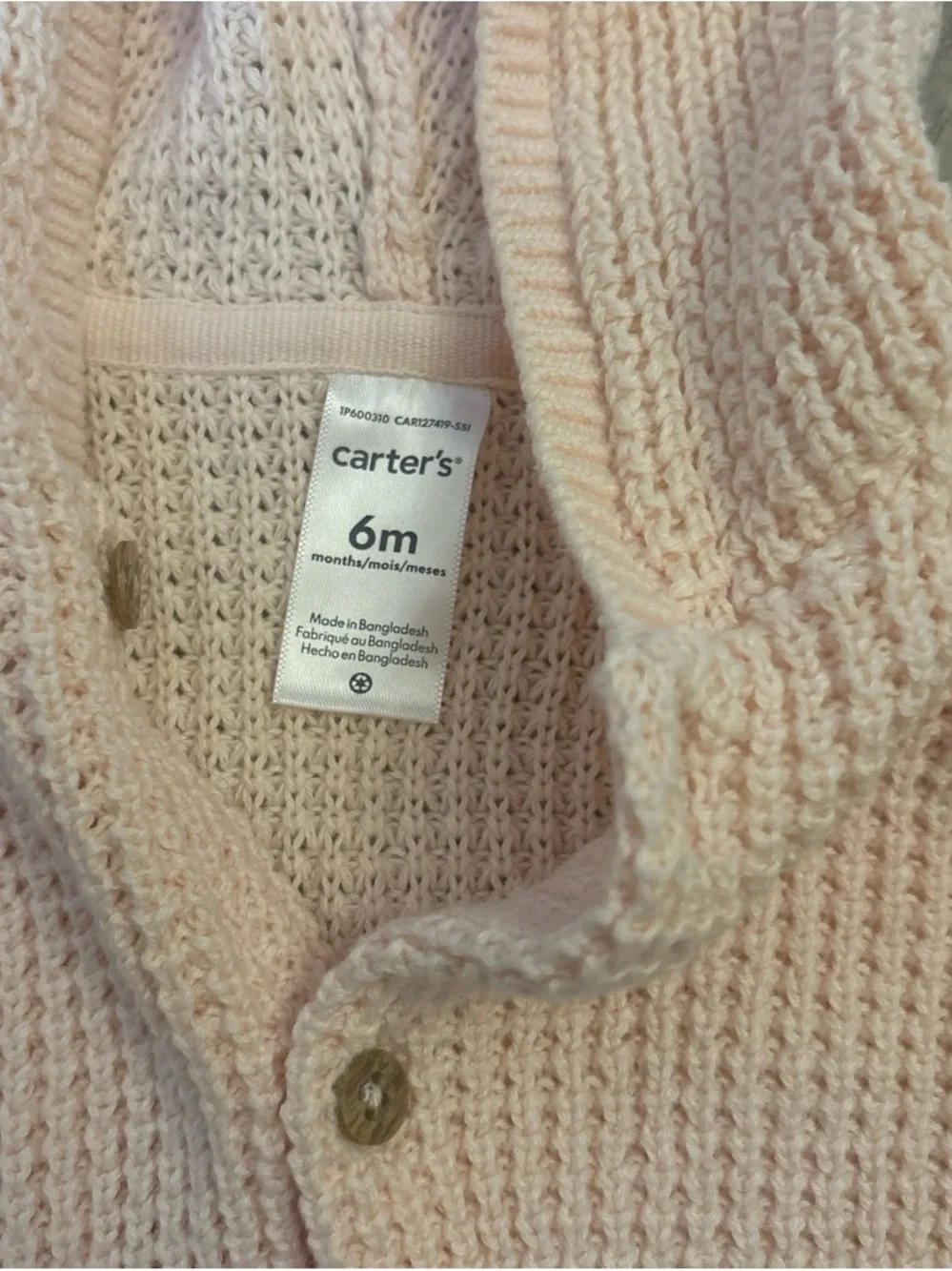 Carter's Light Pink Knit Hooded Cardigan